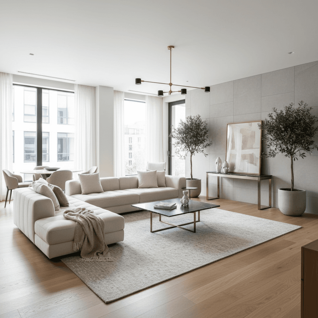 Open-plan living space with elegant design and natural light