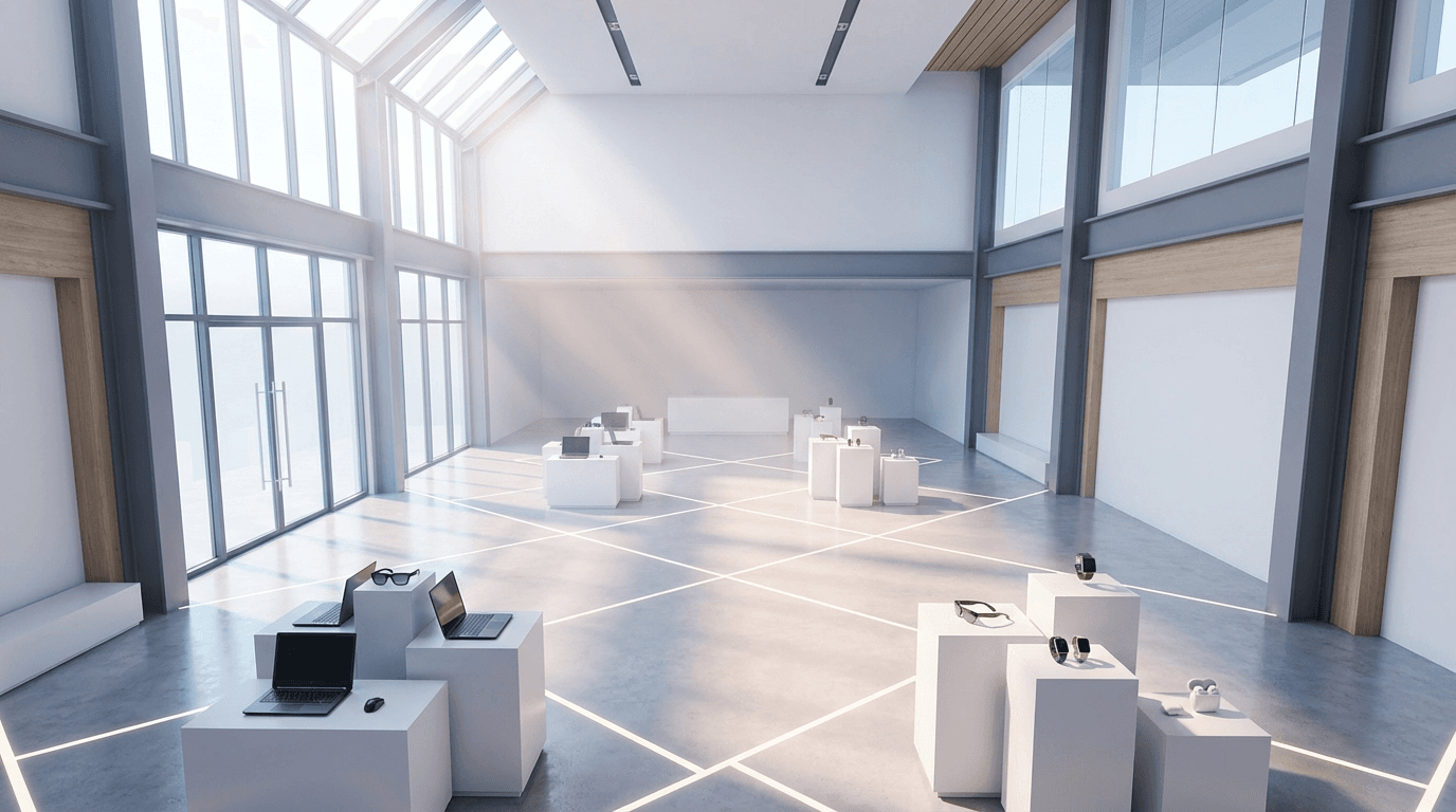 Retail space renovation with shelving fixtures and modern finishes